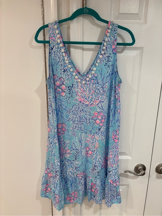 Lilly Pulitzer Dresses & Skirts - Lilly Pulitzer Sleeveless V-Neck Floral Beach Dress in Aqua & Pink